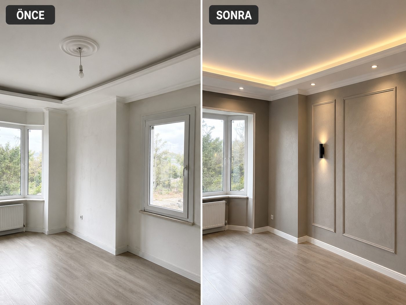 Dalyan iç cephe boya öncesi ve sonrası